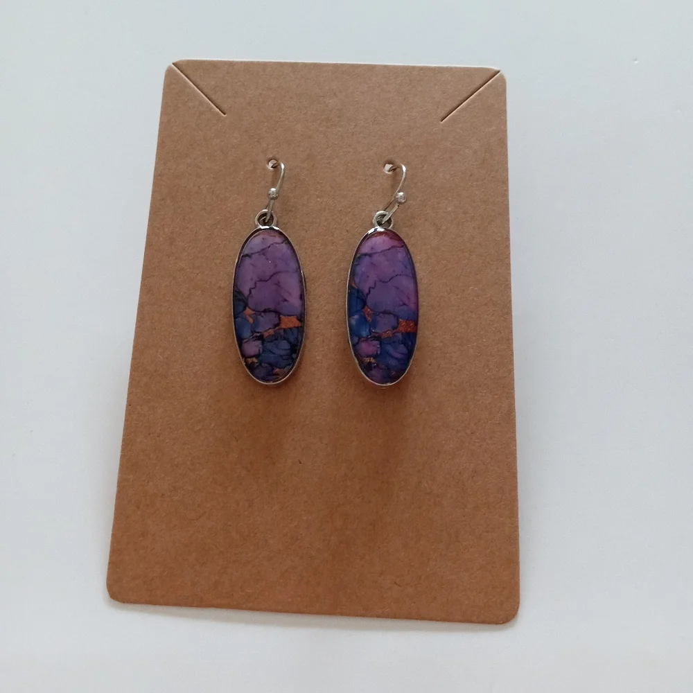 Purple and Blue Dangle Earrings - Picture 3 of 6